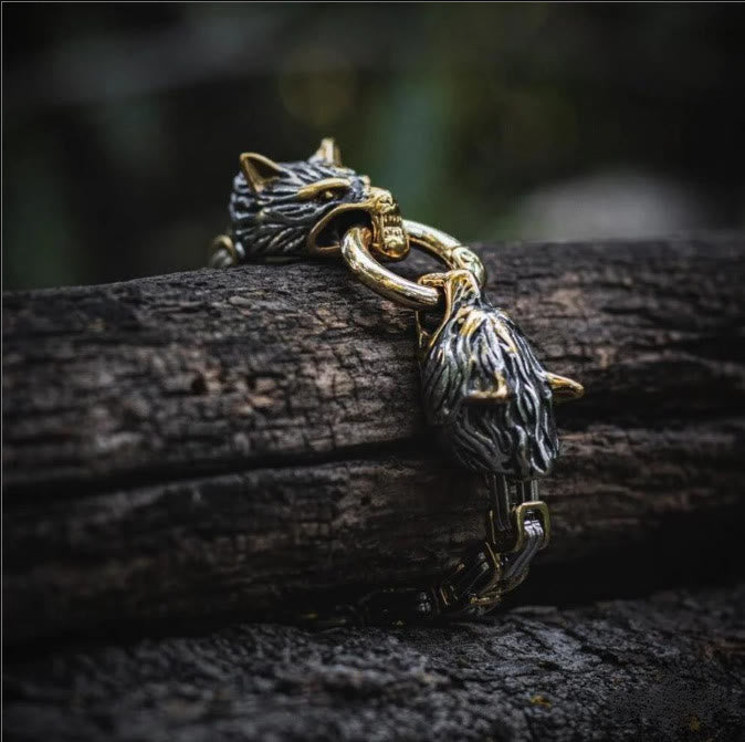 WorldNorse Nordic Geri And Freki Wolves Bracelet
