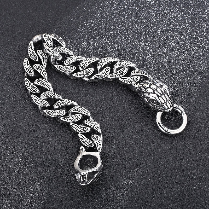WorldNorse Vintage Curb Chain Snake Charm Bracelet