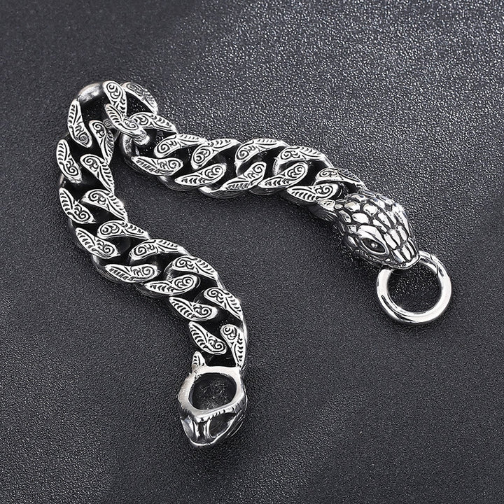 WorldNorse Vintage Curb Chain Snake Charm Bracelet