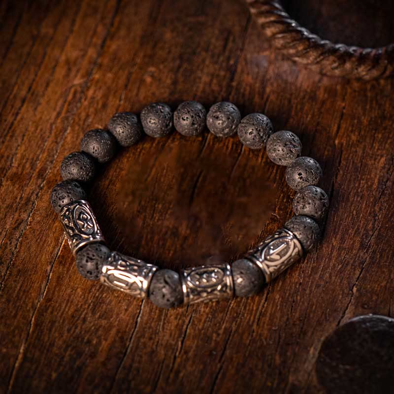 WorldNorse Celtic Knot Volcanic Rock Runic Bracelet