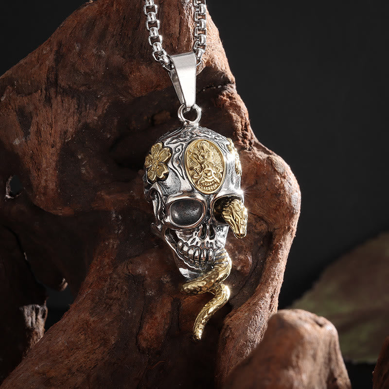 WorldNorse Gothic Snake Coiled Demon Skull Necklace
