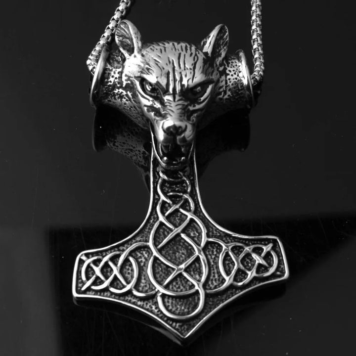 WorldNorse 3 Color Thor's Hammer Wolf Head Necklace