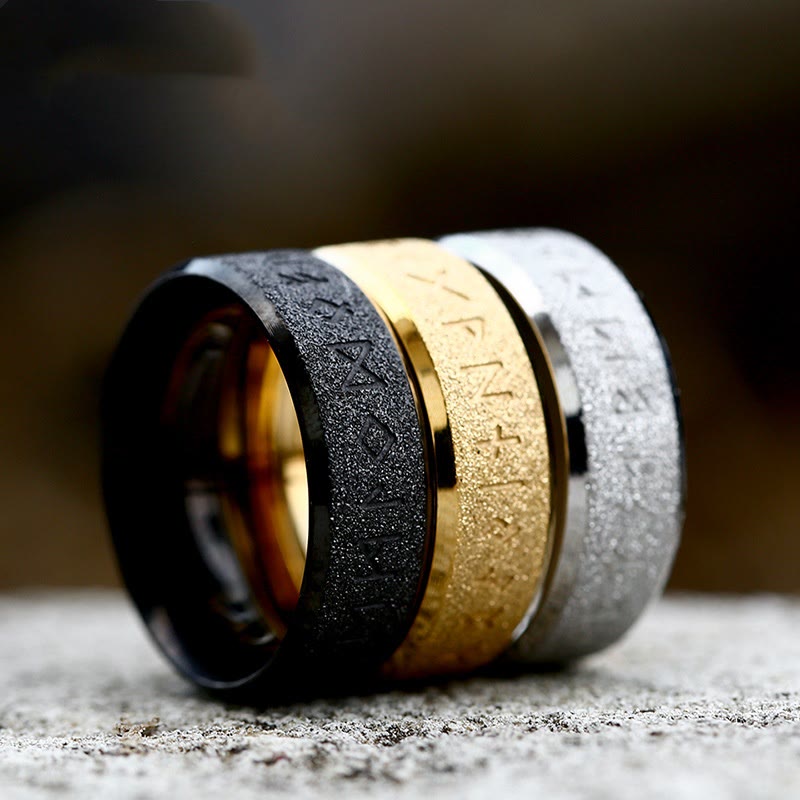 WorldNorse Viking Rune Frosted Face Tricolor Ring