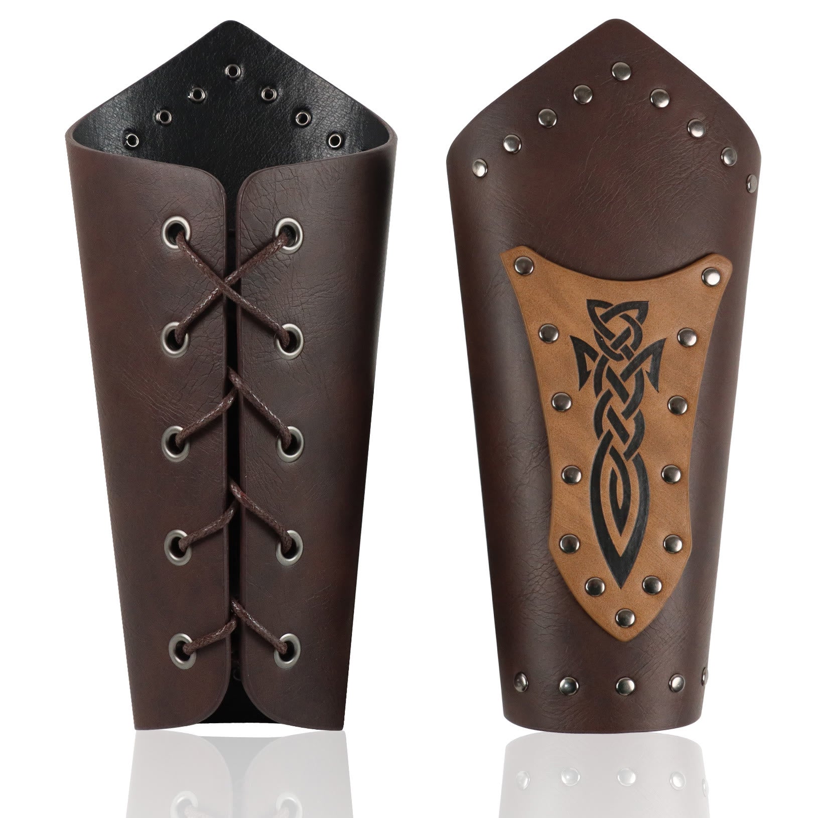 WorldNorse Celtic Knot Eco-Leather Arm Bracers — Adjustable Brown