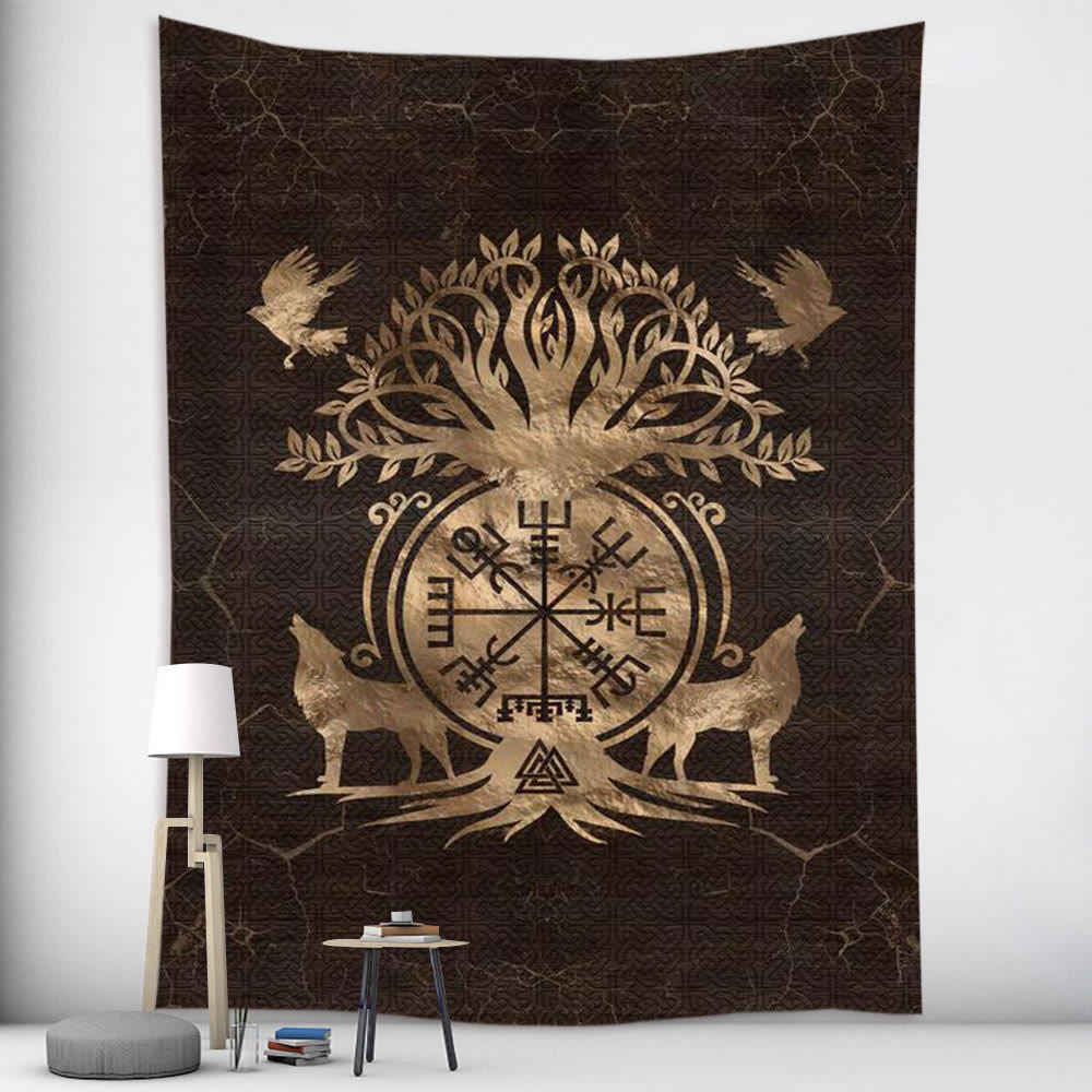WorldNorse Yggdrasil Wolves Rune Tapestry