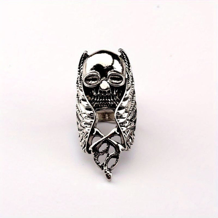 WorldNorse Punk Skull Feather Rock Ring