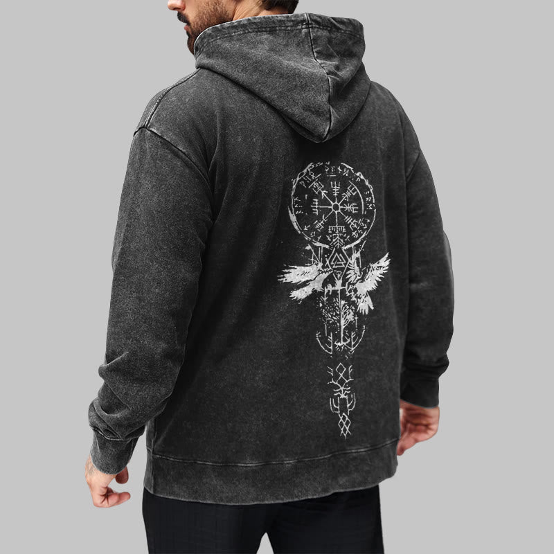 WorldNorse Valknut Raven Back Print Washed Hoodie - image 5