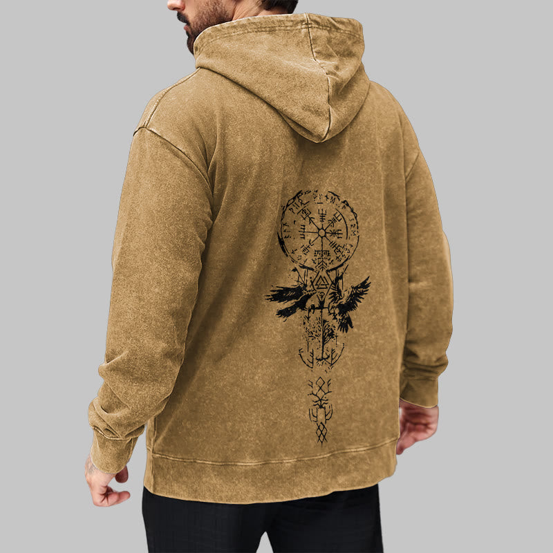 WorldNorse Valknut Raven Back Print Washed Hoodie - image 29