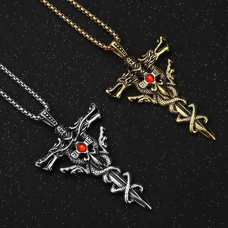 WorldNorse Retro Norse Dragon Cross Necklace