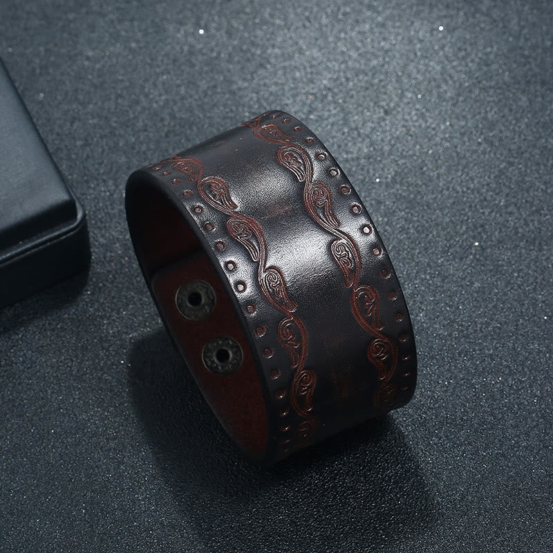 WorldNorse Nordic Totem Genuine Leather Bangle Bracelet