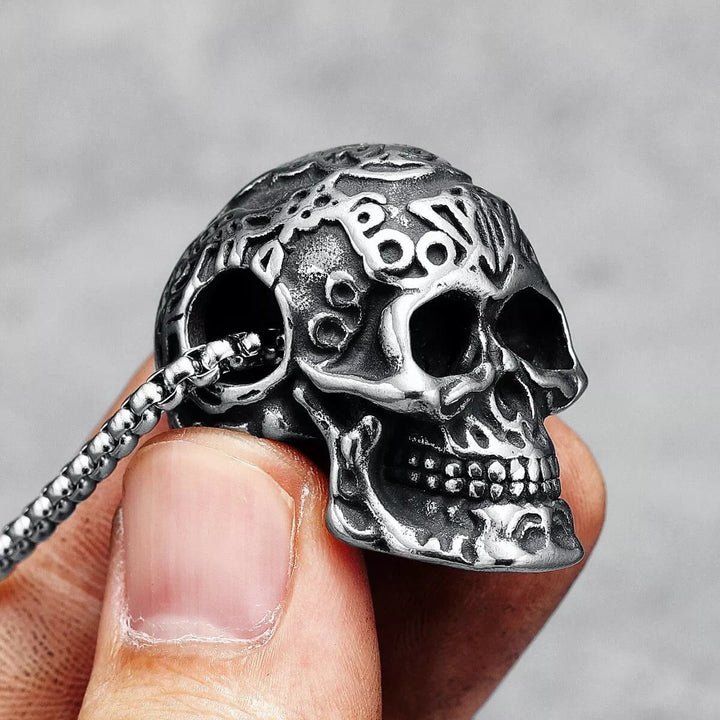 WorldNorse Engraved Skull Head Pendant Necklace
