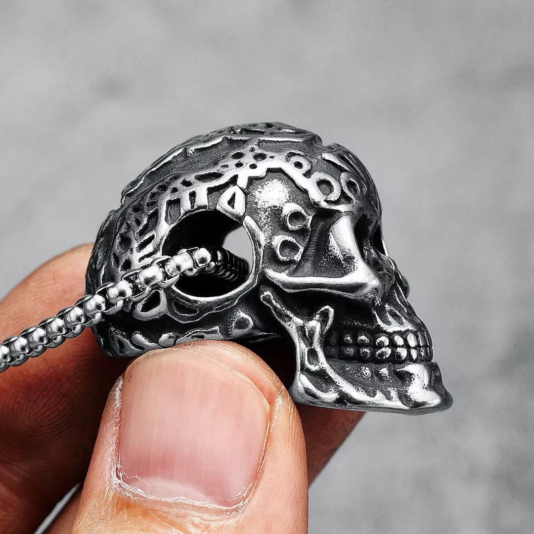 WorldNorse Engraved Skull Head Pendant Necklace