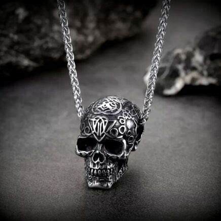 WorldNorse Engraved Skull Head Pendant Necklace