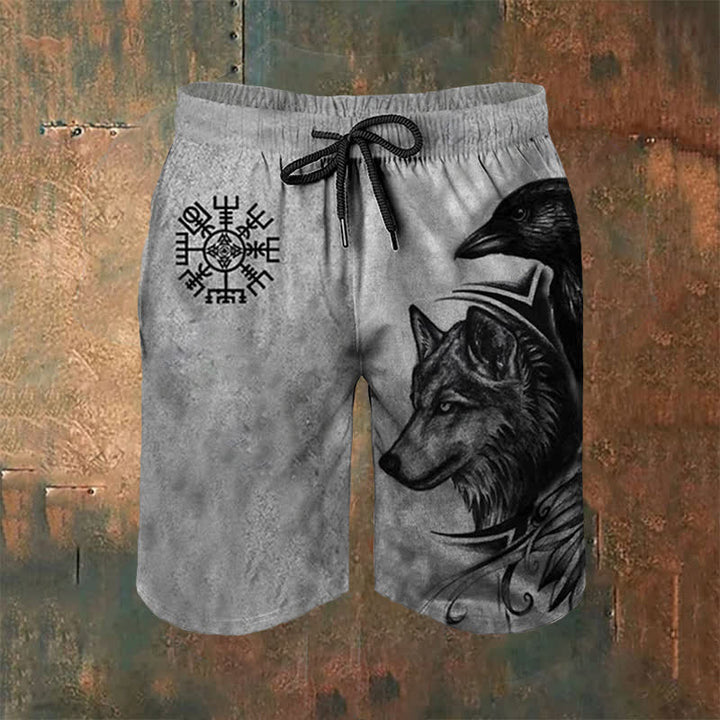 WorldNorse Viking Wolves Vegvisir Raven Casual Shorts
