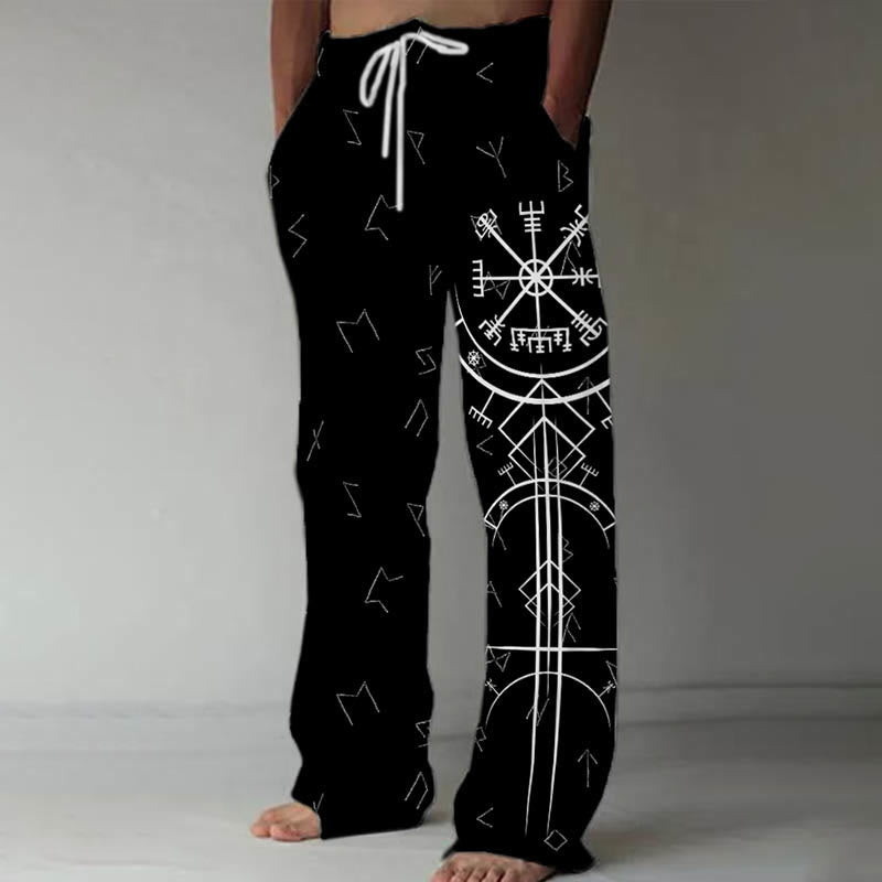 WorldNorse Viking Compass Vegvisir Drawstring Casual Pants - Black - US/UK/AU52,EU62 (6XL) - image 1