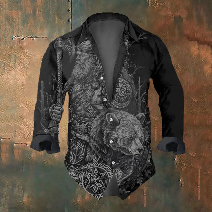 WorldNorse Viking Warrior&Bear Viking Axe Long Sleeve Shirt