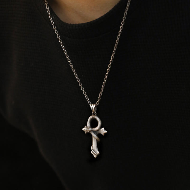 WorldNorse 925 Sterling Silver Snake Cross Necklace