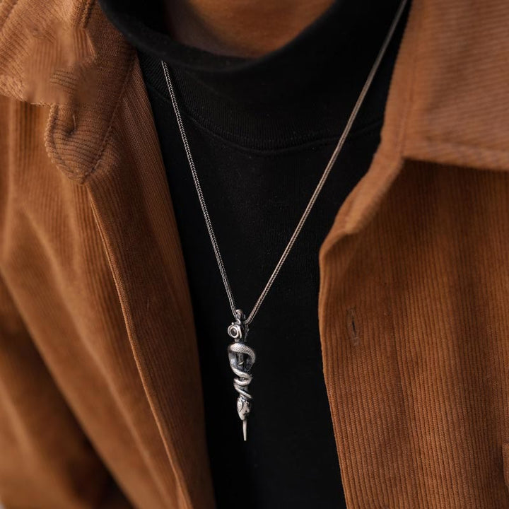 WorldNorse 999 Sterling Silver Snake Staff Necklace