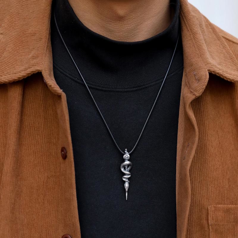 WorldNorse 999 Sterling Silver Snake Staff Necklace