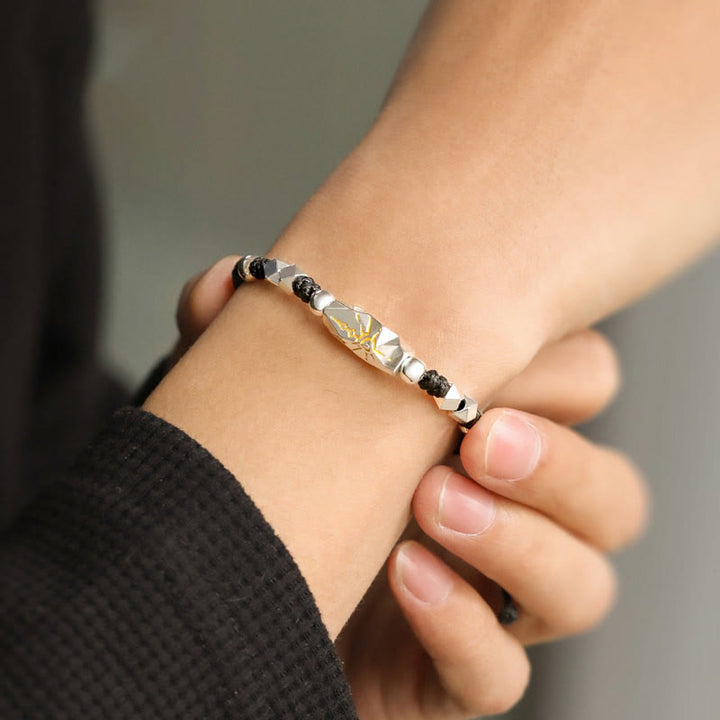 WorldNorse 925 Sterling Silver Wish Emblem Hammered Braceket