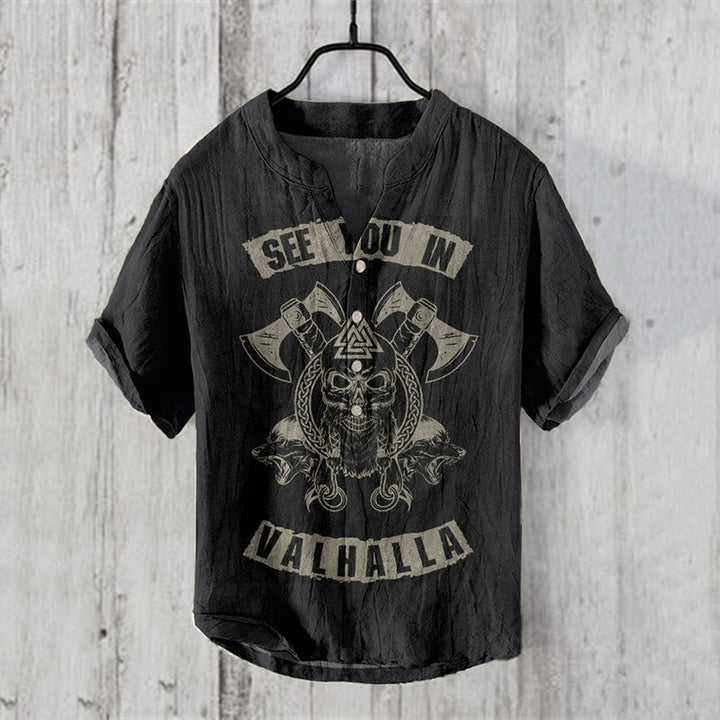 WorldNorse See You Valhalla Skull Casual Shirt - khaki Black - US/UK/AU50,EU60 (5XL) - image 3