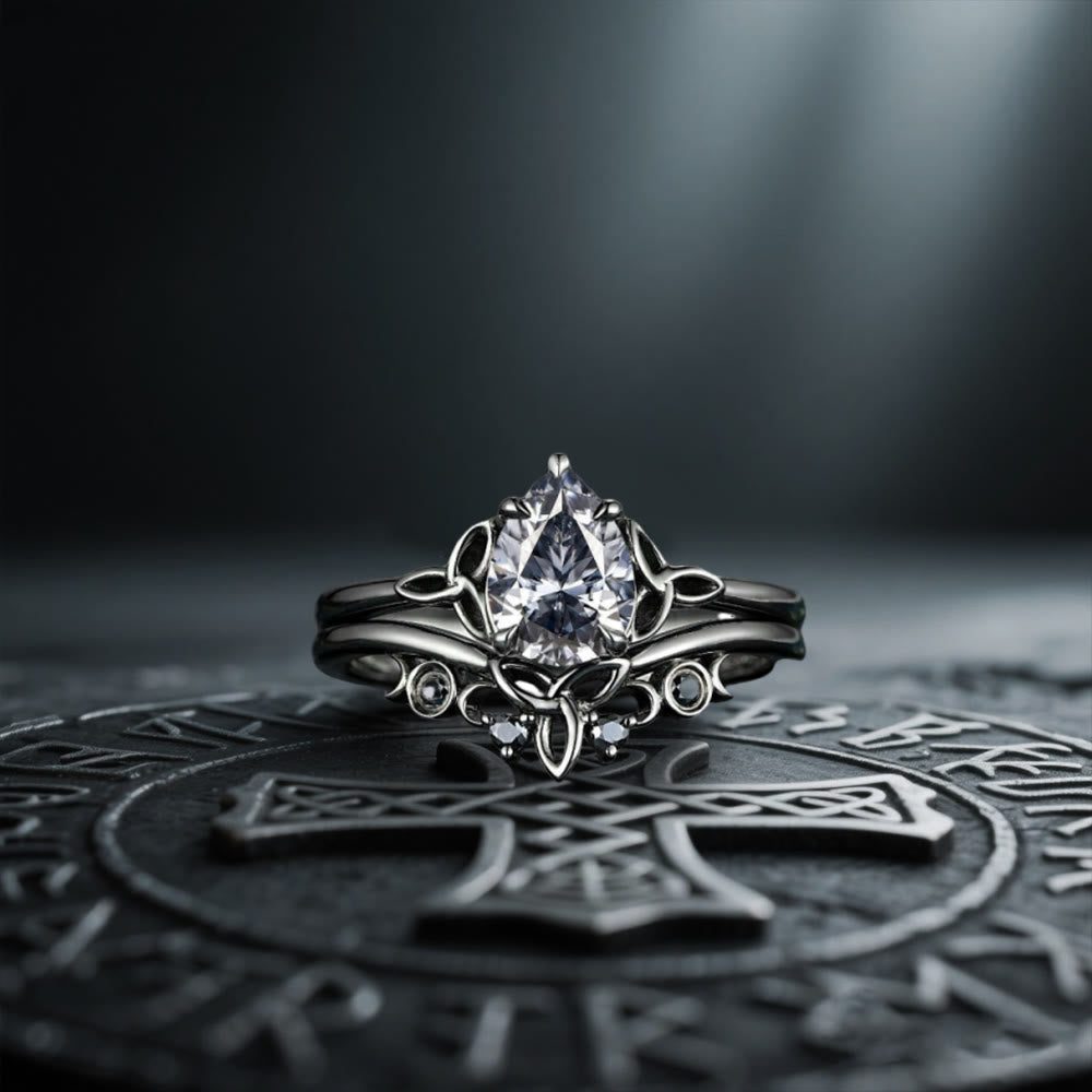 WorldNorse Vintage Celtic Knot Pear Gray Moissanite Ring Set - image 3