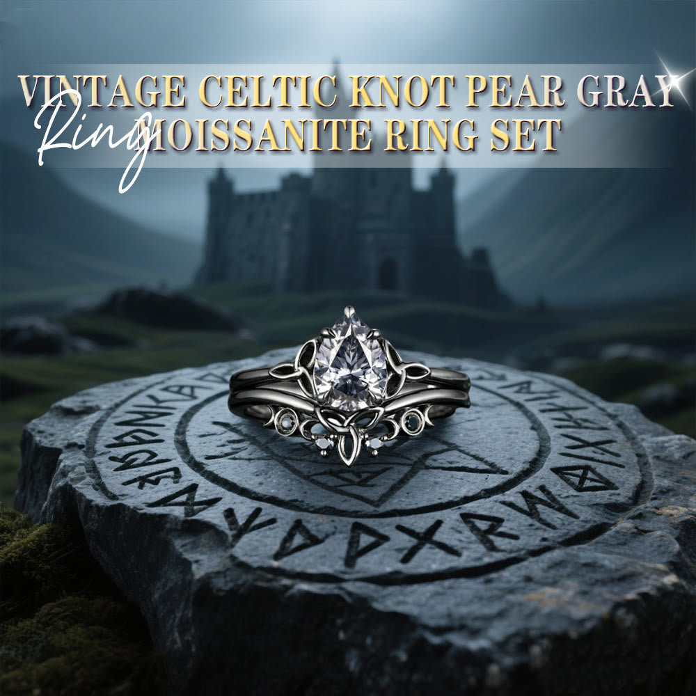 WorldNorse Vintage Celtic Knot Pear Gray Moissanite Ring Set - image 2