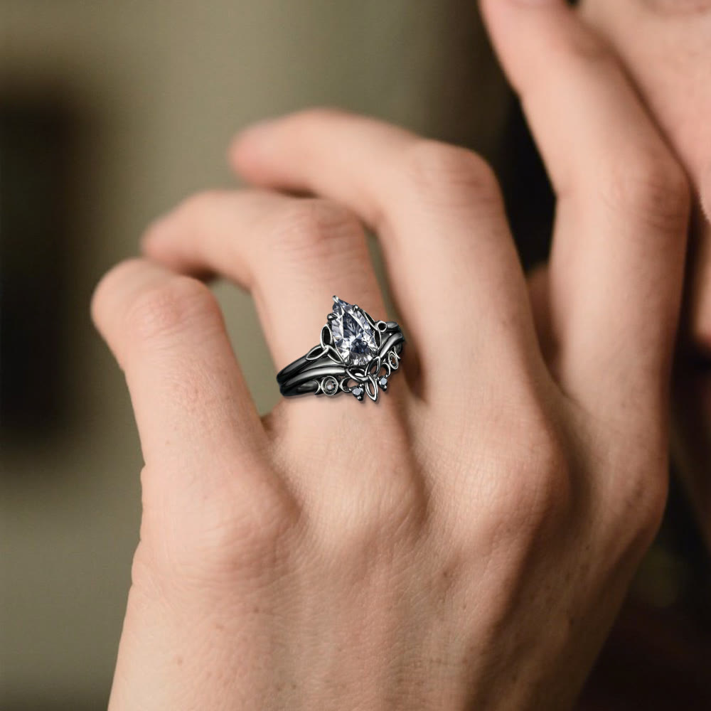 WorldNorse Vintage Celtic Knot Pear Gray Moissanite Ring Set - image 1