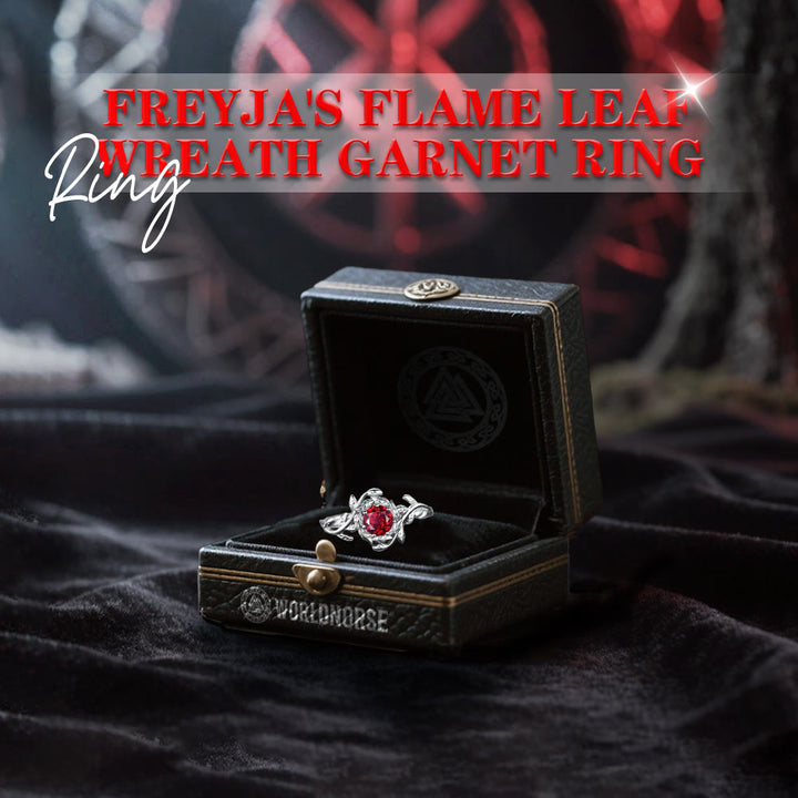WorldNorse Freyja's Flame Leaf Wreath Garnet Ring - image 2