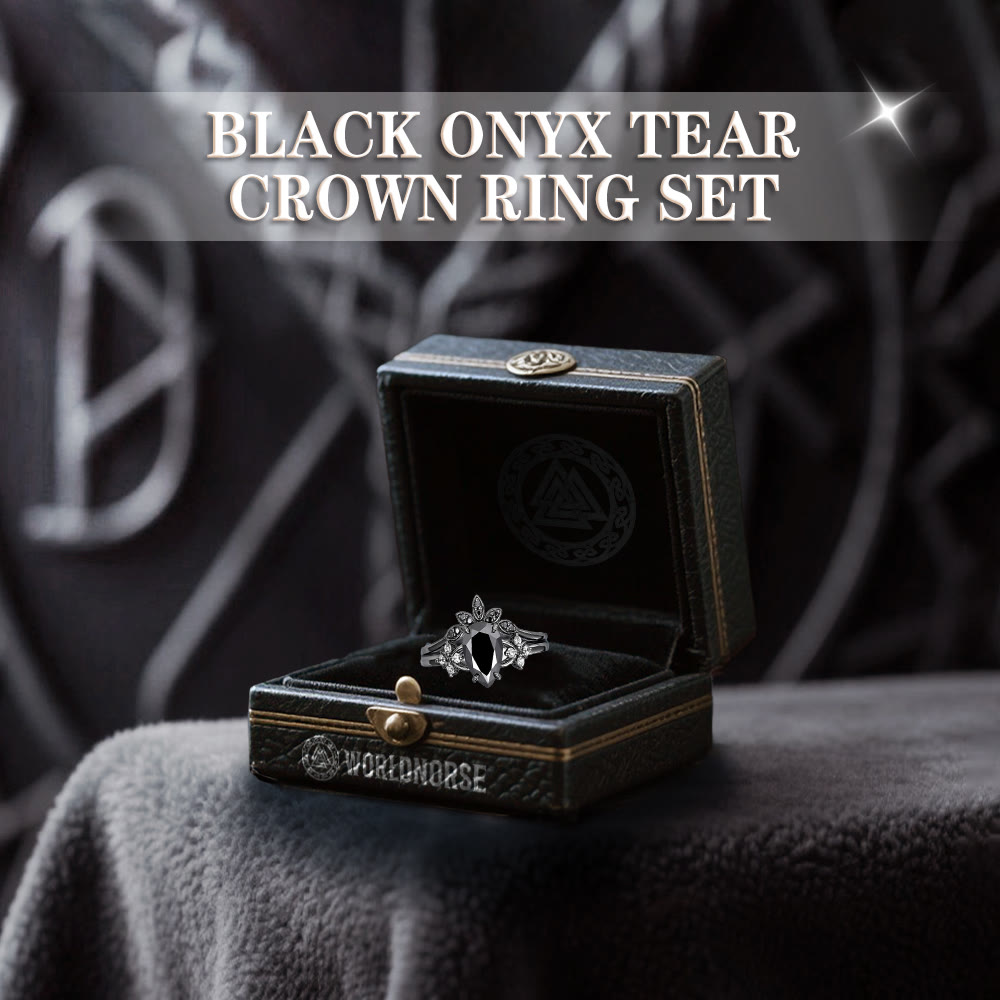 WorldNorse Black Onyx Tear Crown Ring Set - image 3