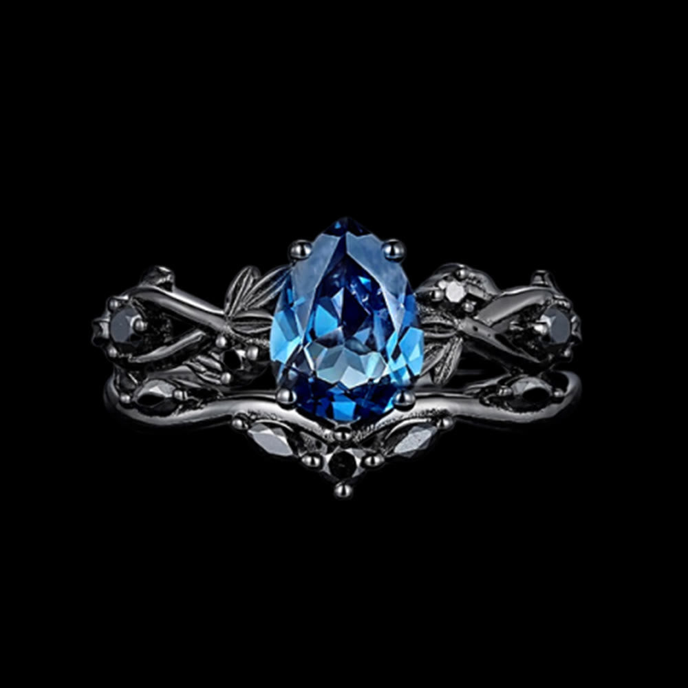WorldNorse Drop Of Yggdrasil Two Piece Ring Set - Aquamarine - US 10 - image 1