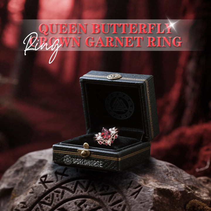 WorldNorse Queen Butterfly Crown Garnet Ring - image 2