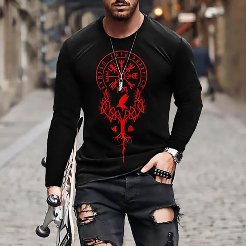 WorldNorse Tree Of Life Vegvisir Raven Long T-shirt - Red - US/UK/AU50,EU60 (5XL) - image 1