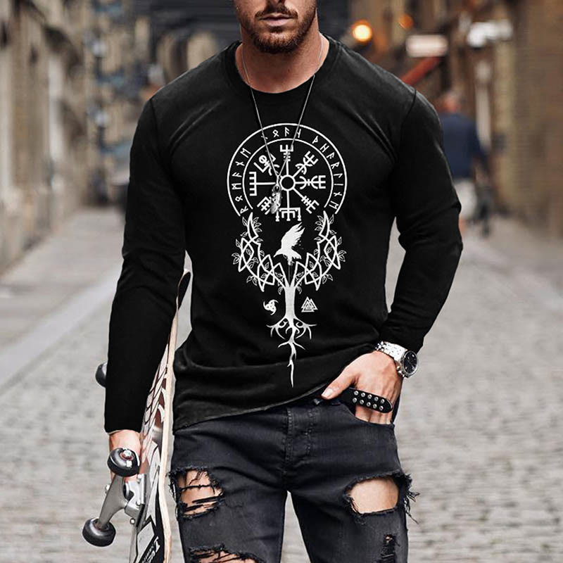 WorldNorse Tree Of Life Vegvisir Raven Long T-shirt - White - US/UK/AU50,EU60 (5XL) - image 2
