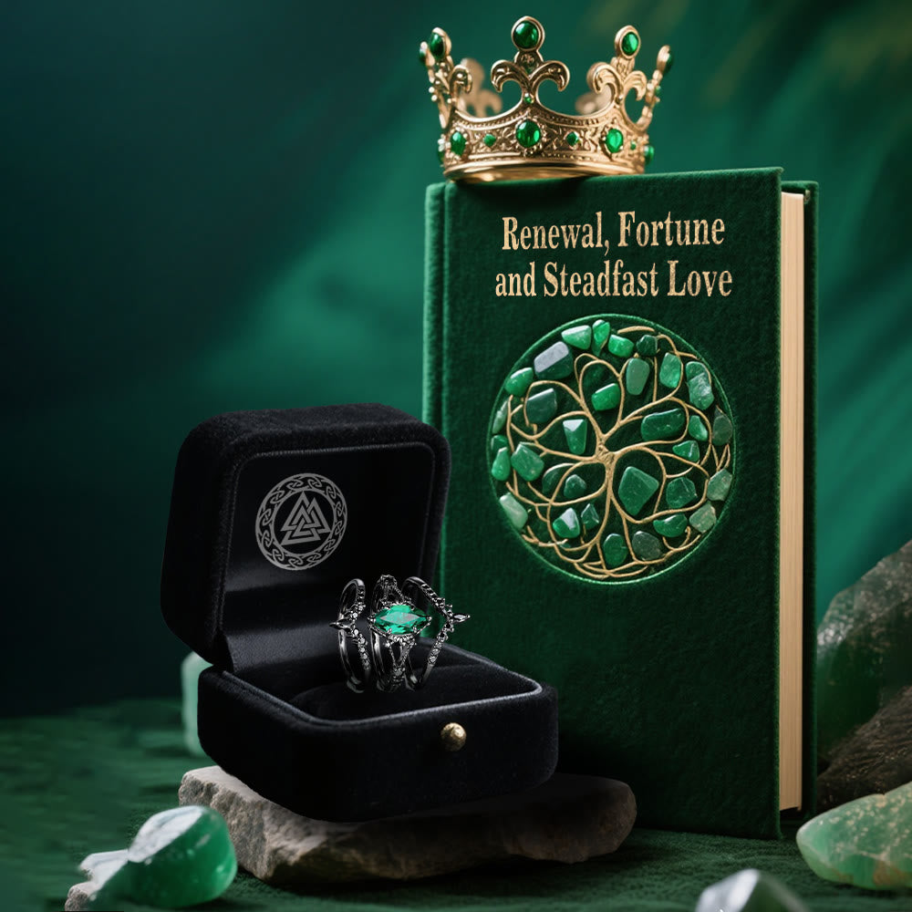 WorldNorse Mystic Emerald Crown 3-Piece Ring Set - image 3
