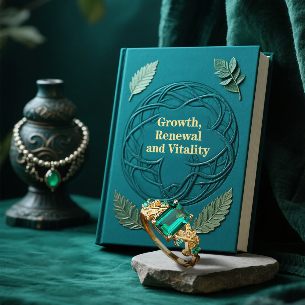 WorldNorse Gold Leaf Vine Emerald Yggdrasil Ring - image 3