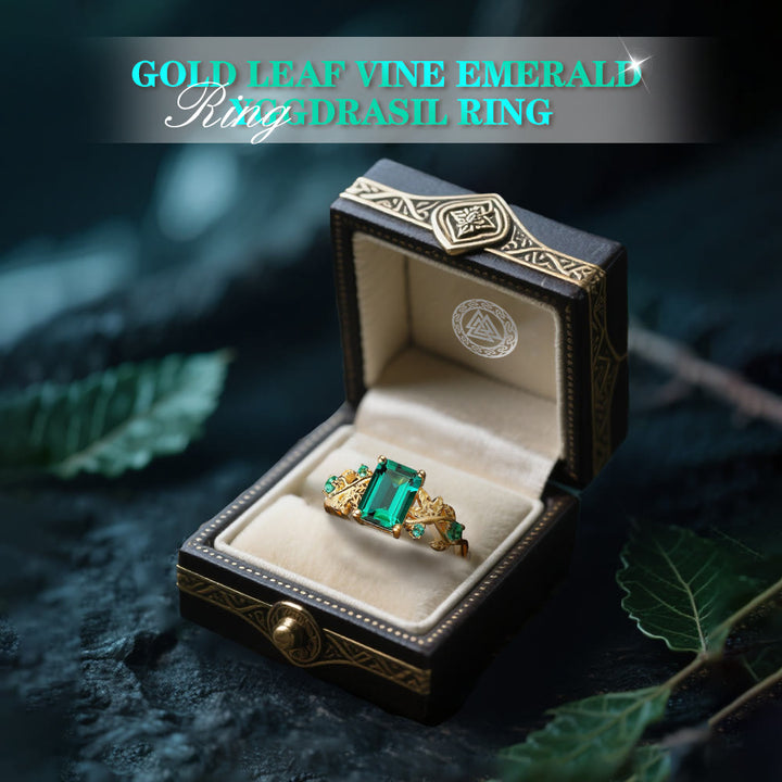 WorldNorse Gold Leaf Vine Emerald Yggdrasil Ring - image 2