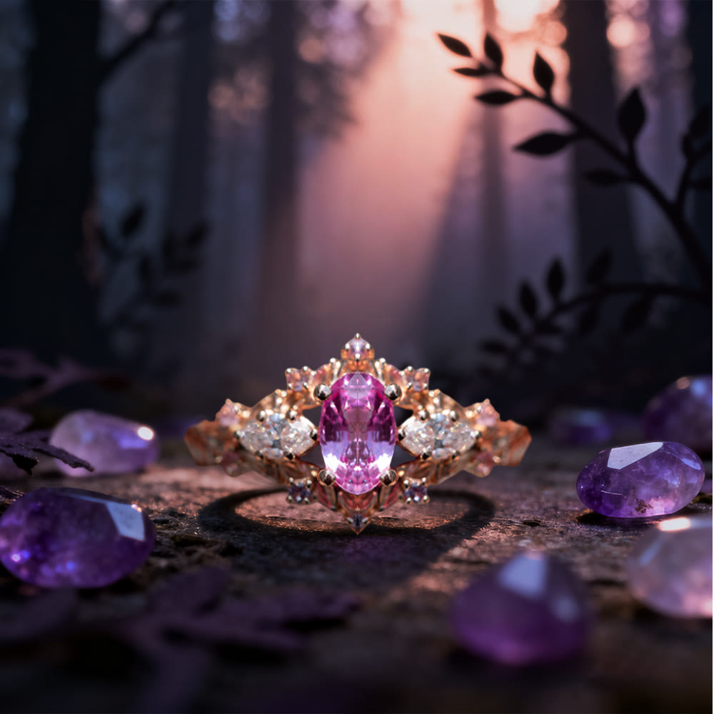 WorldNorse Dawn Leaf Zircon Branch Ring - Pink & White - US 10 - image 0