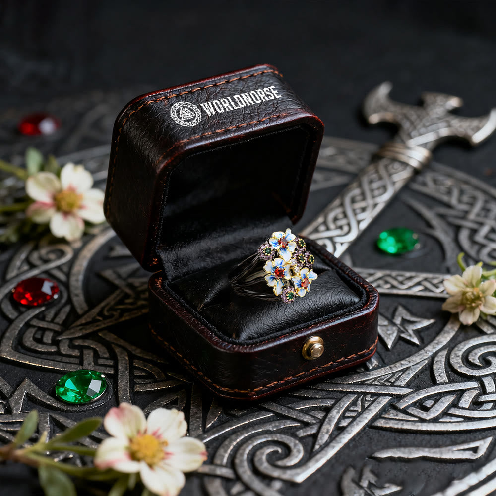 WorldNorse Flower Ruby & Emerald Black Ring - image 4