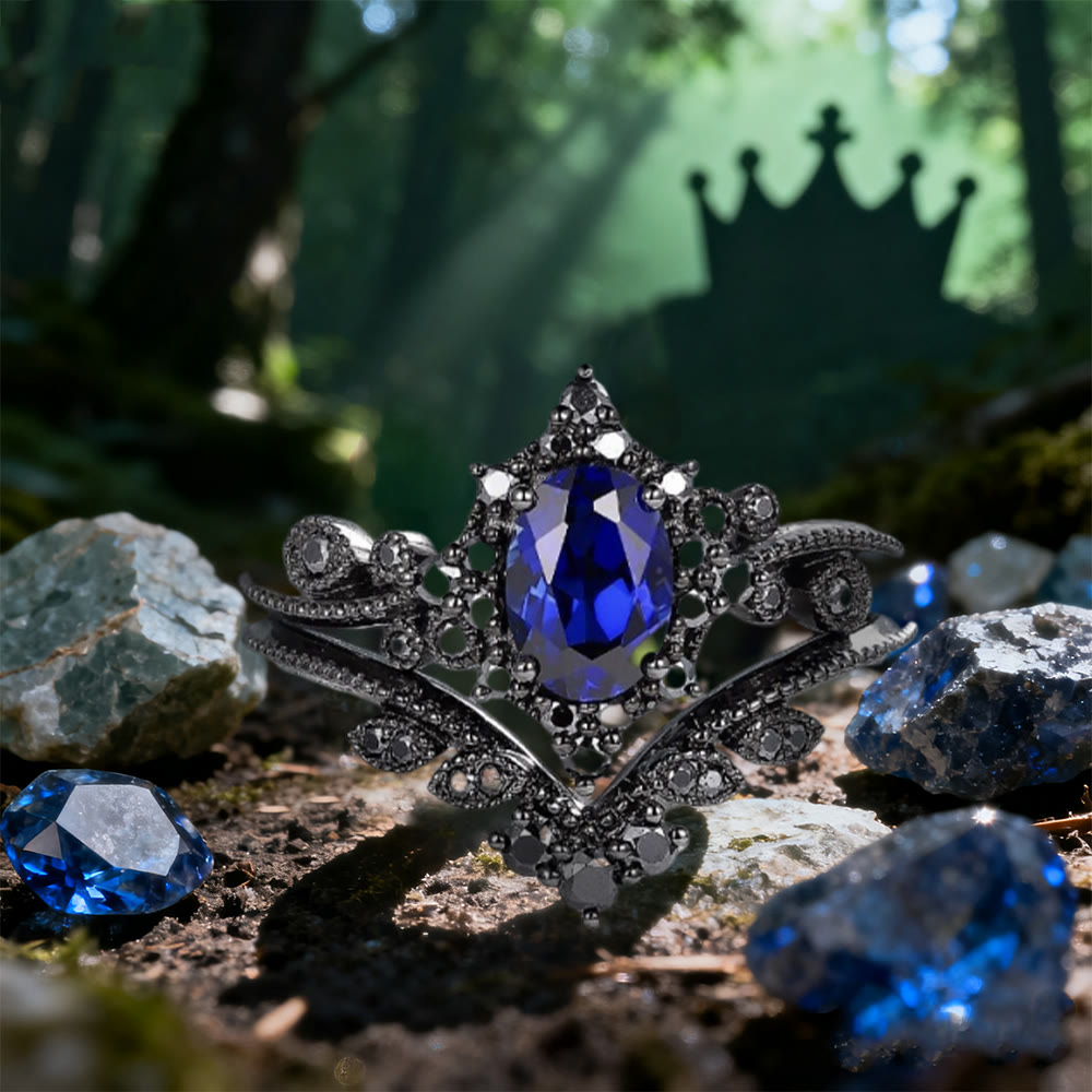 WorldNorse Black Oval Crown Ring Set - Sapphire - US 11 - image 0