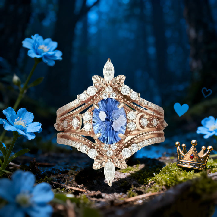 WorldNorse Blue Zircon Flower Crown Ring Set - US 10 - image 0