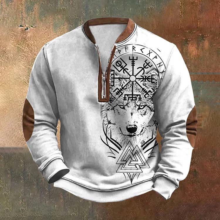 WorldNorse Vintage Wolf Vegvisir Valknut Zipper Sweatshirt - US/UK/AU52,EU62 (6XL) - image 0