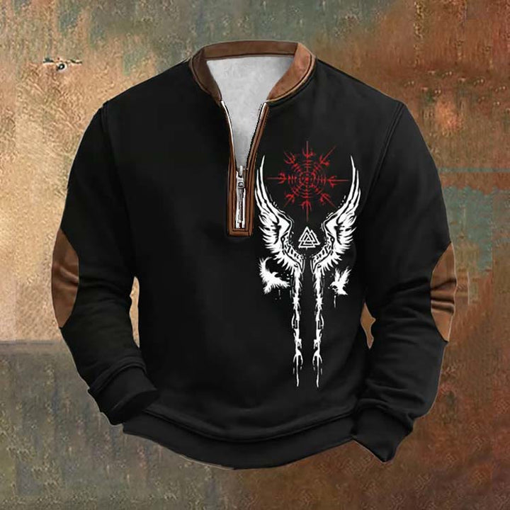 WorldNorse Mystic Valknut Helm of Awe Winged Zipper Sweatshirt - Black - US/UK/AU52,EU62 (6XL) - image 0