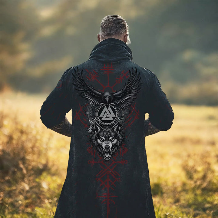 WorldNorse Viking Raven Wolf Valknut Hooded Cloak Coat - US/UK/AU52,EU62 (6XL) - image 0