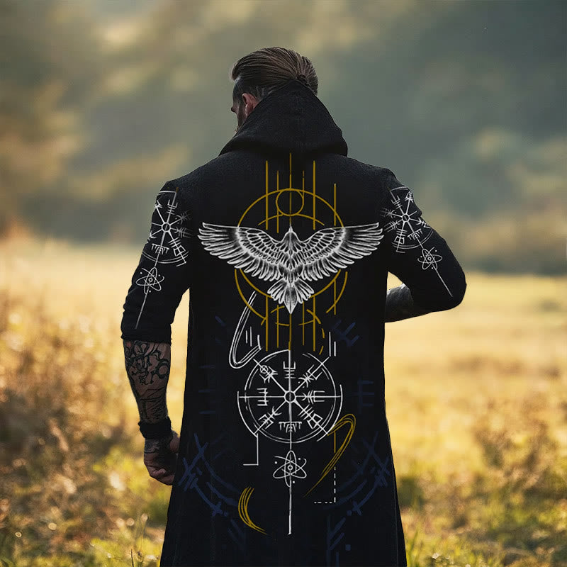 WorldNorse Mystic Raven Celestial Rune Hooded Cloak Coat - US/UK/AU52,EU62 (6XL) - image 0