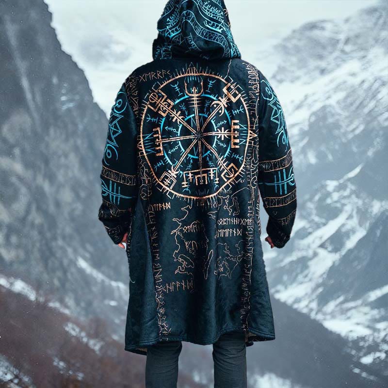 WorldNorse Celestial Rune Compass Map Hooded Cloak Coat - US/UK/AU52,EU62 (6XL) - image 0