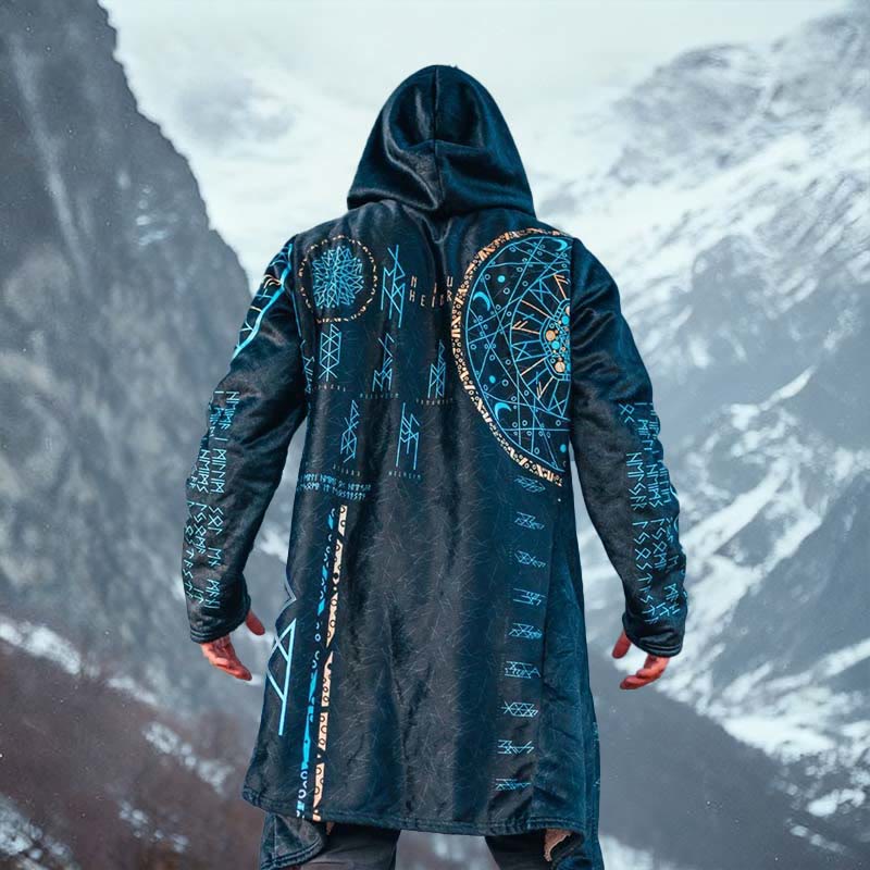 WorldNorse Astral Lunar Rune Compass Map Hooded Cloak Coat - US/UK/AU52,EU62 (6XL) - image 0