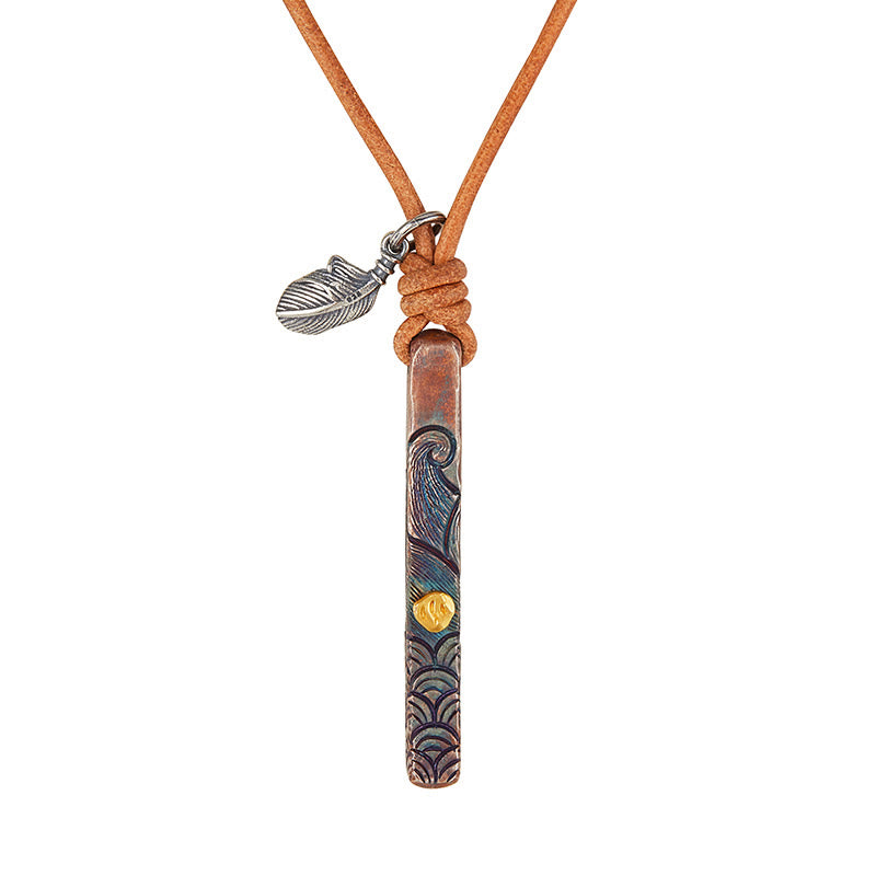 WorldNorse 999 Sterling Gold Textured Wave Feather Accent Necklace - Water - image 1