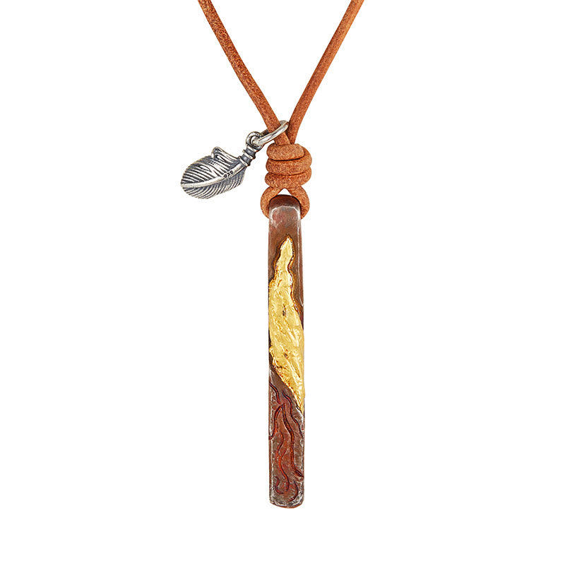 WorldNorse 999 Sterling Gold Textured Wave Feather Accent Necklace - Fire - image 2