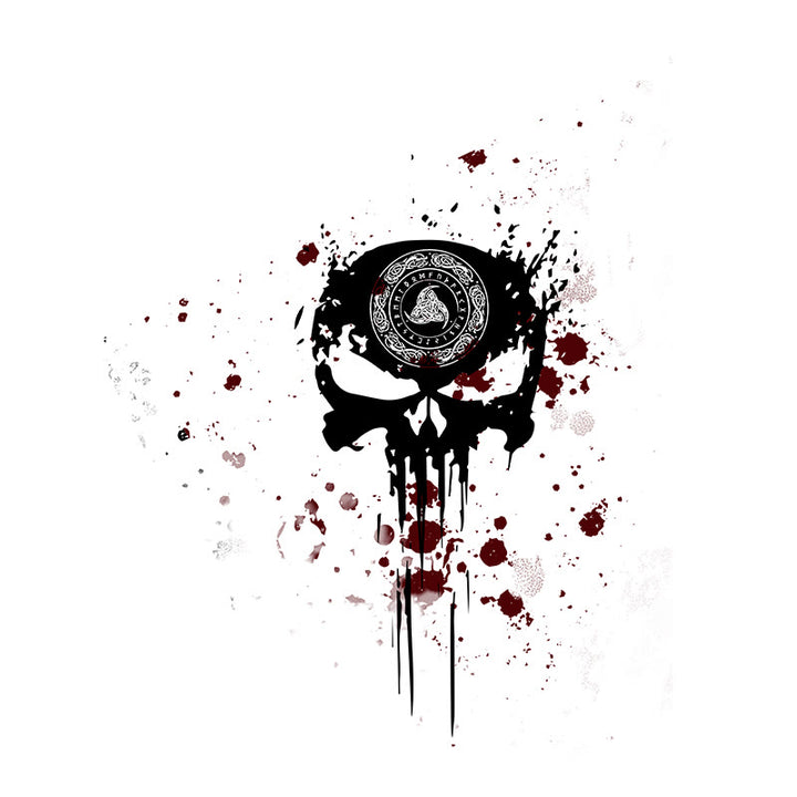 WorldNorse Blood Splattered Rune Skull Waterproof Tattoo Stickers - Two Pieces - image 0